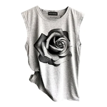 Květinové Tisk bez Rukávů Ženy, T-Košile 2021 Letní Příležitostné O-Krk Velké Velikosti Topy Tees Ženy Volné 2XL Plus Velikost T-Shirt
