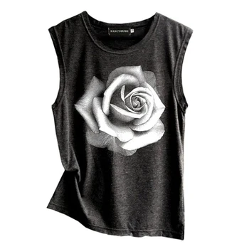Květinové Tisk bez Rukávů Ženy, T-Košile 2021 Letní Příležitostné O-Krk Velké Velikosti Topy Tees Ženy Volné 2XL Plus Velikost T-Shirt