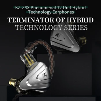 KZ ZSX Terminator Kovové 5BA+1DD Hybridní hi-fi V Ear Sluchátka 12 Řidičů, DJ, Monitor, Sluchátka Šumu Sluchátka KZ EDX ZAX