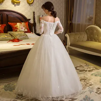 LAMYA Vlastní Ples Šaty Svatební Šaty Princezna Boat Neck Plus Velikost Svatební Šaty Vestido De Noiva bílé krajky svatební šaty