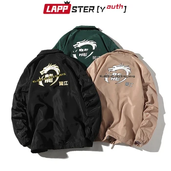 LAPPSTER-Mládež Dragon Print Bomber Bundy 2020 Japonské Streetwear Bundy A Kabáty Pánská Podzimní Harajuku Černá Větrovka
