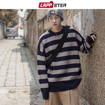 LAPPSTER Streetwear Muži Pruhované Zimní Pletený Svetr 2020 korejský Móda Pánská Harajuku Svetr Ležérní Vintage Svetry Kabáty