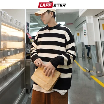 LAPPSTER Streetwear Muži Pruhované Zimní Pletený Svetr 2020 korejský Móda Pánská Harajuku Svetr Ležérní Vintage Svetry Kabáty
