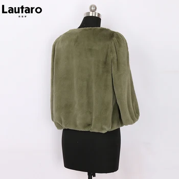 Lautaro Krátké růžová černá zelená červená umělé kožešiny bunda ženy puff rukáv 3/4 rukáv Měkké nadýchané plus velikost oříznuté bunda dámská 7xl