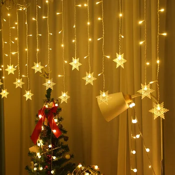 LED sněhová Vločka Řetězec Víla Opony Okno Světla Třpytí Blikající Světla Vodotěsný Venkovní Holiday Party Vánoční Výzdoba