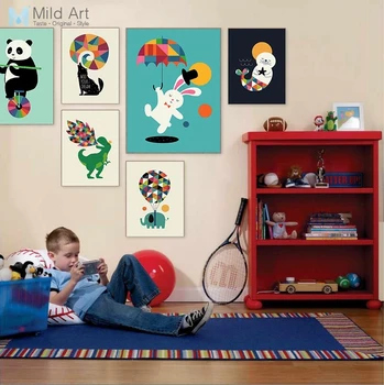 Legrační Zvíře Z Cirkusu Panda Dinosaurus Akrobacie Plakát Nordic Děti Baby Room Wall Art Pictures Home Dekor Plátno Obraz Bez Rámu
