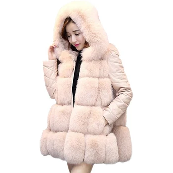 Leiouna Tlustý Plus Velikosti 3XL Zimní Módní Ženy Faux Fur svrchní oděv Kabát Topy Ženy s Kapucí Zimní Teplé Kožešiny Fox Bunda Kabáty