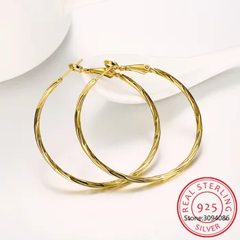 LEKANI 925 Sterling Silver/18K Zlato/Rose Gold Velký Kruh Hoop Náušnice Kouzlo Ženy Strana Dárek Módní Kouzlo Svatební Šperky
