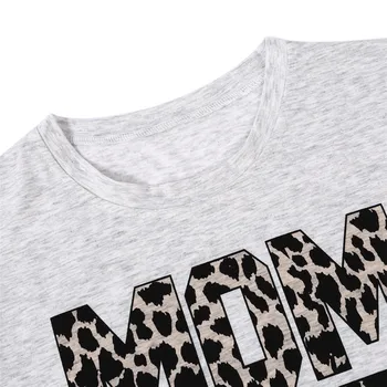 Leopard Tisk T Košile Ženy Topy Dopis Tee Letní Volný Top Lady T-shirt 2019 Krátký Rukáv Top Dámské Šedé tričko