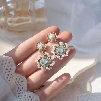 Lesklé Straně Nové Příslušenství Perle Stud Náušnice pro Ženy Módní Šperky Elegantní Květinové Náušnice