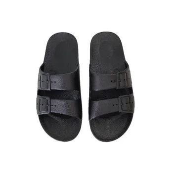 Letní Dámské Pantofle Pár Boty Černé Snímky Ploché Ležérní Pohodlný Venku na Sobě