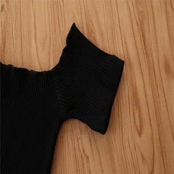 Letní Dětské Dívky Soupravy Oblečení holčička oblečení krátký Rukáv Black T-Shirt+ Maskovací Kalhoty 2ks Dětem Vyhovuje