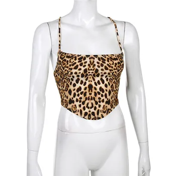 Letní Gotické 2020 Ženy Leopard Sexy Camis Crop Top Neformální Streetwear Femme S Hlubokým Výstřihem Tank Top Leopard Tištěné Mujer Ropa