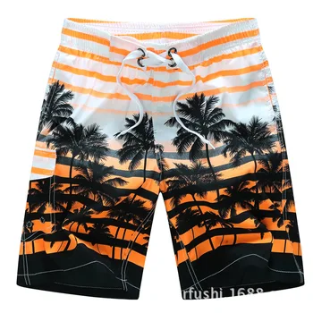 Letní Muži Beach Šortky Prodyšný Rychlé Suché Volné Ležérní Havaj Tisk krátké kalhoty Mužské 2020 Stahovací Šortky Plus Velikosti 6XL