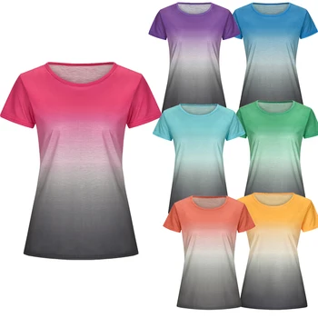 Letní Tričko Ženy Ležérní Trička Topy Rainbow Gradient Krátký Rukáv T-Košile, Letní T Košile Pro Ženy, Dámy Bavlna T Košile