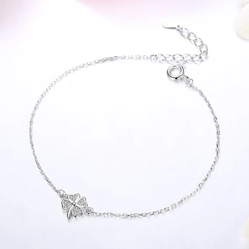 Letní Štěstí, Čtyři-Leaf Clover Zirkony Stříbrný Náramek pro Ženy, Lady Svatební Zásnubní 925 Sterling Silver Šperky Dárek