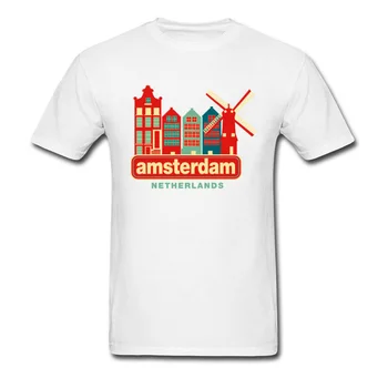 Levnější Vtipné Tisk T Košile Pro Muže Vintage Amsterdam Nizozemsko Tričko Rap Ležérní Topy Trička US Army Styl Košile Muž