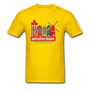 Levnější Vtipné Tisk T Košile Pro Muže Vintage Amsterdam Nizozemsko Tričko Rap Ležérní Topy Trička US Army Styl Košile Muž