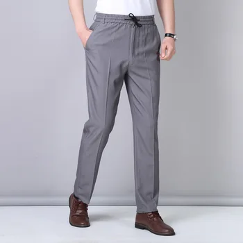 Ležérní kalhoty pánské fitness přímo polyester směsi dlouhé kalhoty plus velikosti 2019 létě pase světle šedá kalhoty