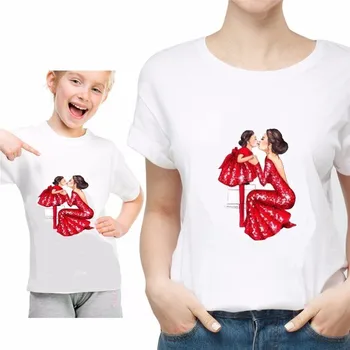 LILIGIRL Bílá Maminka a Mě T-Shirt pro Rodinu Odpovídající Oblečení Karikatura Tisk Matka Dcera Tričko Topy Žena, Dívky Oblečení