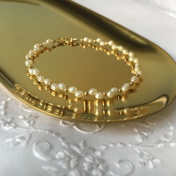 Lily se Šperky Originální Přírodní Sladkovodní Pearl Náramky Náramky 925 Sterling Silver, Zlaté barvy Pro Ženy, Pěkný Dárek