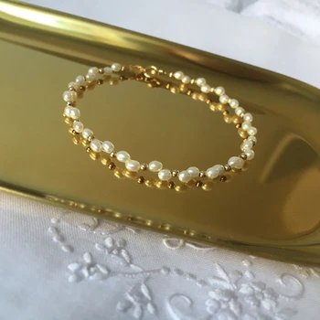 Lily se Šperky Originální Přírodní Sladkovodní Pearl Náramky Náramky 925 Sterling Silver, Zlaté barvy Pro Ženy, Pěkný Dárek