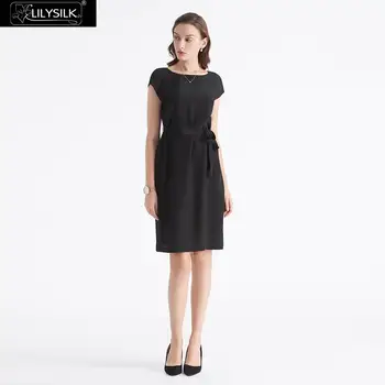 LilySilk 100 Hedvábné Šaty Malé Černé Šaty Přírodní Skutečné Základní Nositelné Ženy Elegantní Luxusní Dámské Přední a Zadní