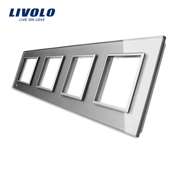Livolo EU standard, Luxusní Bílý Crystal Glass Panel, 294mm*80mm, Čtyřlůžkový Skleněný Panel pro Zásuvky KUTILSTVÍ, C7-4SR-11