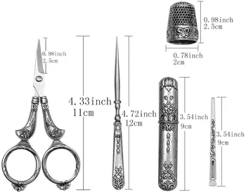 LMDZ Vyšívací Nůžky a Pouzdro,Kompletní Vintage Šicí stroje s Šicí Jehly Případě,Šídlo,Prst Postýlka pro Šicí Projekt