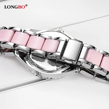 LONGBO Módní Quartz Hodinky Ženy Luxusní Imitace Keramické Slitiny Růžové Nepromokavé Quartz Hodinky Dámské Elegantní Náramkové hodinky