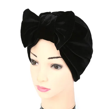 Luk-uzel sametový turban čepice pro ženy muslimské připraveni nosit hidžáb kapota islámský underscarf vnitřní čepice indie zabalte hlavu klobouk