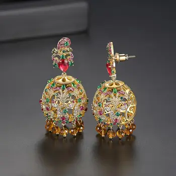 LUOTEEMI Nádherné Zlaté Barvě Indian Design Velké Houpat Náušnice pro Ženy, Svatební Barevné CZ Módní Šperky Brincos Dárek