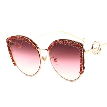 Luxusní Cat Eye Sluneční Brýle, Ženy Bling Kameny Rám Crystal Brýle Módní Jasné Gradient Lens Sun Skleněné Oculos Drahokamu