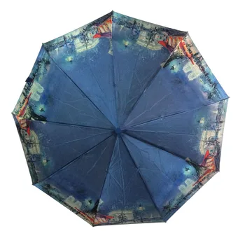 Luxusní Design Automatický Deštník, Déšť Ženy Saténové Látky Olejomalba Deštník Větruodolný Silný Rám Vodotěsné Складной Зонт