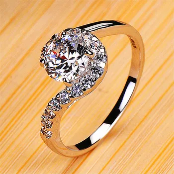 Luxusní Dámské Bílé Crystal Stone Prsten Promsie Stříbrná Barva Tenký Zásnubní Prsten Vintage Svatební Kulatý Snubní Prsteny Pro Ženy