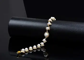 Luxusní Dámské Bílé Perlový Náramek Classic Gold Stříbrná Barva Řetěz Náramky Pro Ženy Módní Kulatý Krystal Svatební Náramek