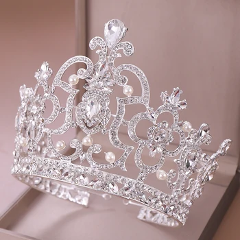 Luxusní Kulaté Šatonové Crystal Svatební Nevěsta Čelenky A Korunky Královny Diadém Krásy Koruna Svatební Vlasy, Šperky, Doplňky