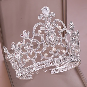Luxusní Kulaté Šatonové Crystal Svatební Nevěsta Čelenky A Korunky Královny Diadém Krásy Koruna Svatební Vlasy, Šperky, Doplňky