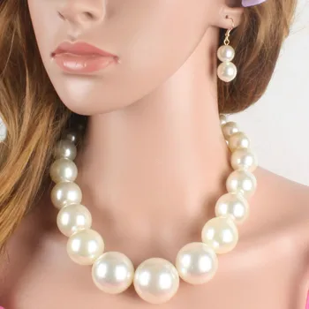 Luxusní Kulatý Velký Simulované Pearl Náhrdelník Náušnice Šperky Sady Pro Ženy Prohlášení Náhrdelník Nový Módní Náhrdelník Šperky Sady