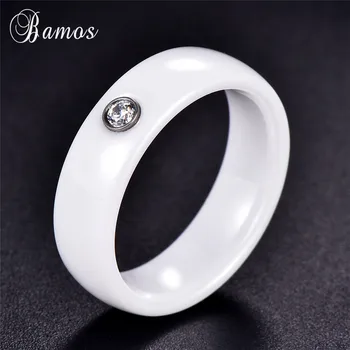 Luxusní Muži Ženy Bílý Černý Keramický Prsten 6mm Titanové Oceli Snubní Prsteny Pro Pár Crystal Zirkon Kámen Zásnubní Prsten