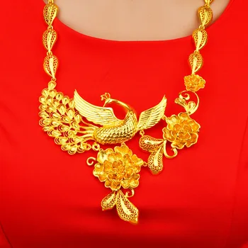 Luxusní páv tvar Dubaj Šperky Náhrdelníky Pro Ženy, Svatební Šperky 24K barevné Arabské náhrdelník Šperky, Svatební Doplňky