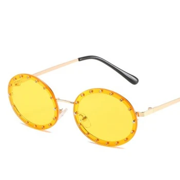 Luxusní Rhinstone Oválné Sluneční Brýle, Ženy, Luxusní Značky Návrhář Módní Oceánu Objektiv Sluneční Brýle Retro Kovové Eyewears Odstíny Pro Muže
