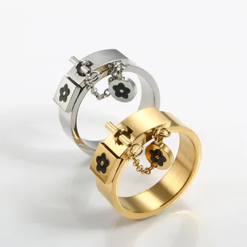 Luxusní Zlacení Prsten Z Nerezové Oceli Lucky Flower Kouzlo Prsteny Šperky Dárek Pro Ženy, Dívky, Svatební Party Prst Kroužky