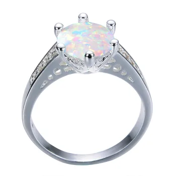 Luxusní Ženy Modrý Bílý Opál Šperky Elegantní Crystal Stříbrná Barva Snubní Prsteny Pro Ženy, Roztomilé Svatební Kulatý Zapojení Tenký Kroužek