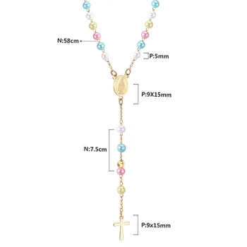 LUXUSTEEL Barevné Ručně vyráběné Kulaté Sklo Korálek Řetězce Náhrdelníky z Nerezové Oceli Růženec Korálek Cross Náhrdelník 2020 Náboženské Šperky