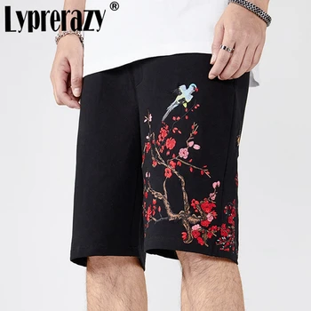 Lyprerazy Letní Šortky Muži Módní Čínském stylu výšivky květinové kalhoty Mužské volné Plus Velikosti rovné Šortky Kalhoty