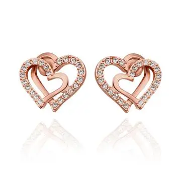 Láska Srdce Série 2 Barvy Náušnice Double Tvaru Srdce Stud Náušnice Ženy Romantické Šperky