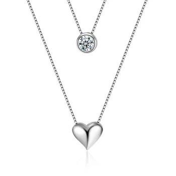 Láska Srdce Tvar S925 Double Layer Geometrický Přívěsek Náhrdelníky pro Ženy Bijoux Prohlášení Náhrdelník Strana Módní Šperky