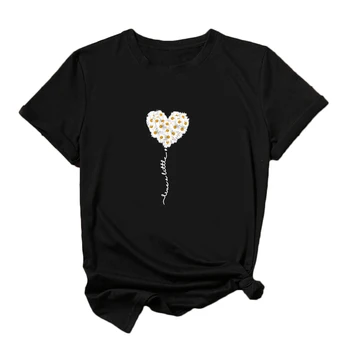 Malé Sedmikrásky Srdce T Shirt Ženy Krátký Rukáv Grafické Tees Ženy Bavlna Ženy Tričko Dárkové Top Casual Tee Shirt Femme