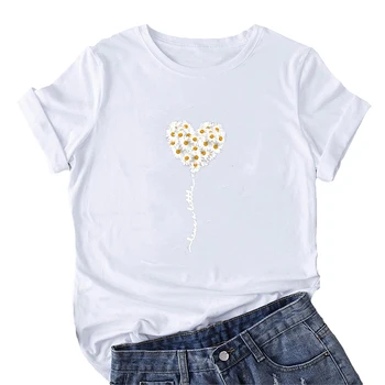 Malé Sedmikrásky Srdce T Shirt Ženy Krátký Rukáv Grafické Tees Ženy Bavlna Ženy Tričko Dárkové Top Casual Tee Shirt Femme